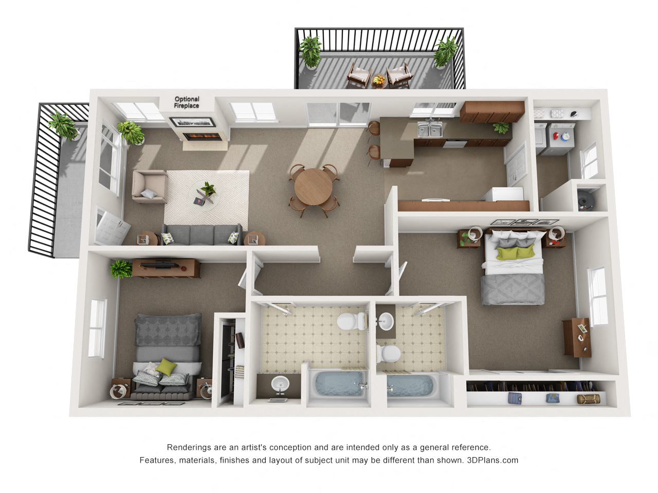 Floor plan for 2 beds, 2 baths, 1092 sqft